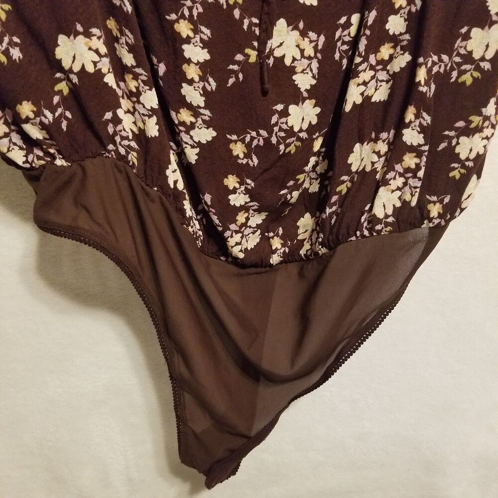 Intimately Free People XL Bodysuit Take It Away Brown Floral Lace Cottagecore - Picture 3 of 11